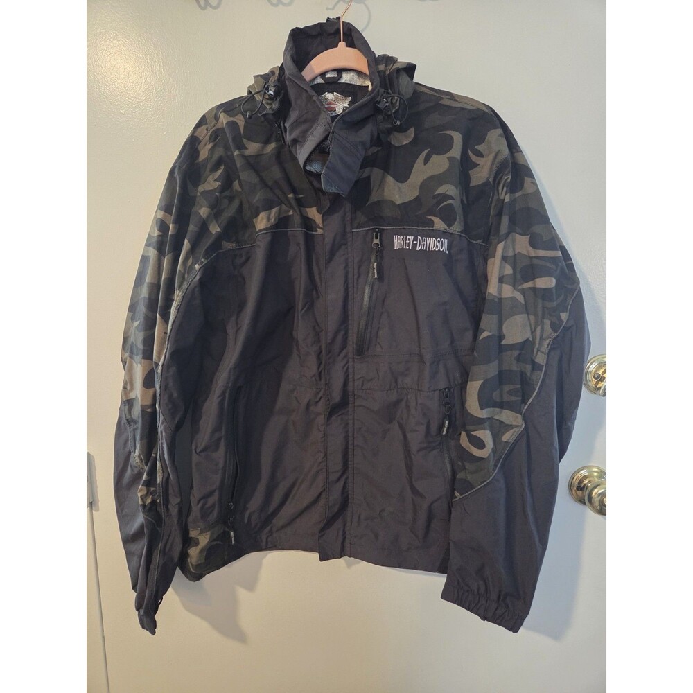 Harley-Davidson Mens Sz L  All Weather Motorcycle Jacket Rain Gear Black Camo